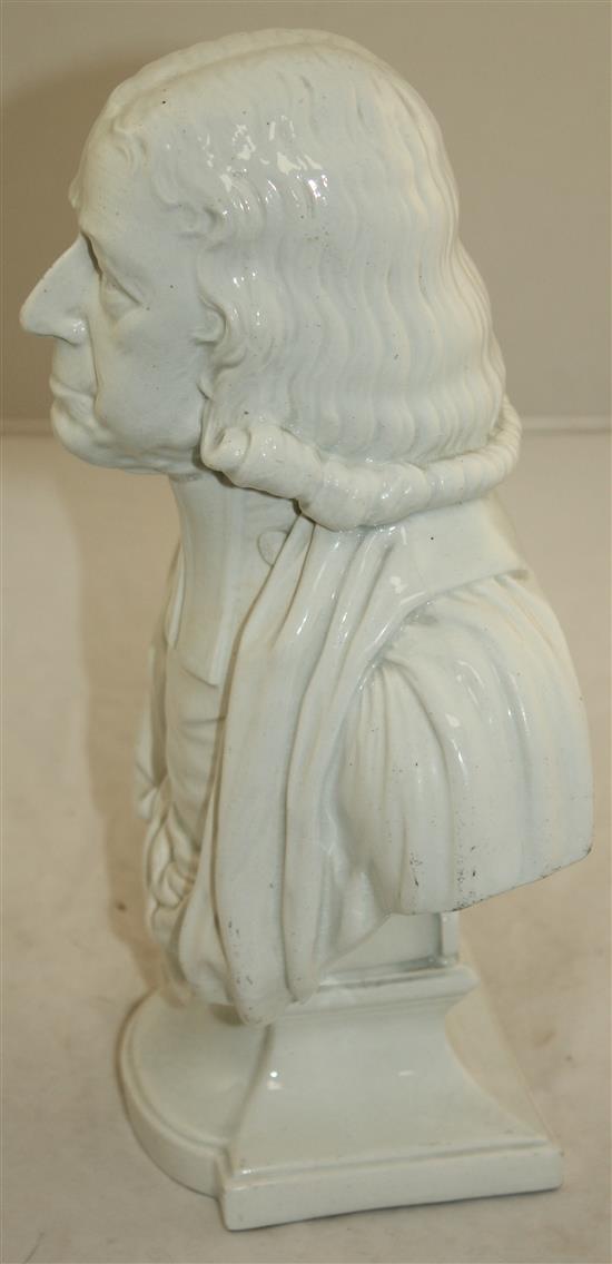 An Enoch Wood pearlware bust of the Reverend John Wesley, c.1810, 31.5cm